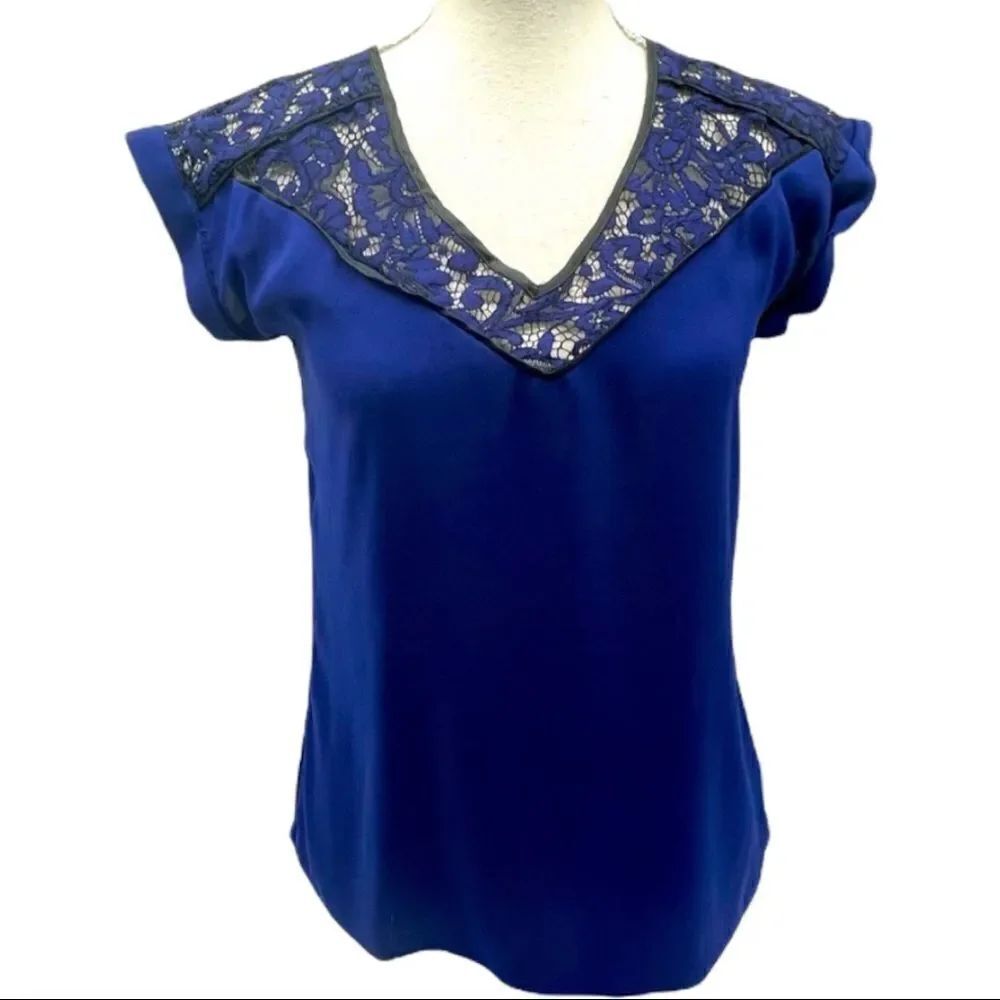 Express Blue/Black Lace Blouse X-SMALL
